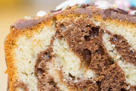 Closeup of a slice of marble cake slice Stock Photos