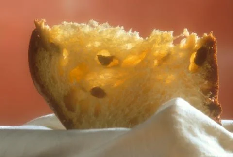 Closeup of a slice of Panettone Stock Photos