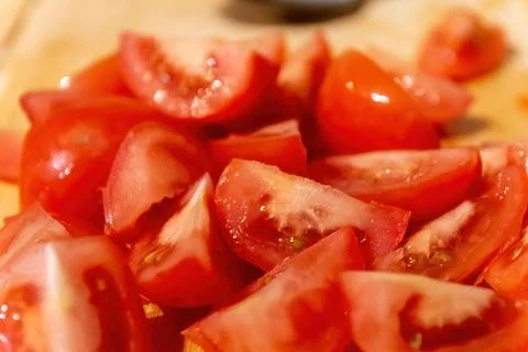Closeup of sliced red tomatoes Stock Photos