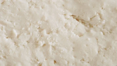 Closeup Slicing Raw Tofu Stock Footage 125412562