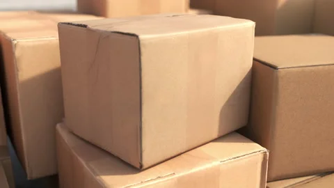 Closeup Slow motion Boxes, Parcel boxes, cardboard box, in factory industry. Video stock 228840162