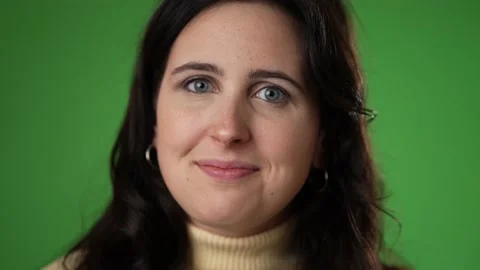 Closeup slow motion smiling smiling beautiful brunette young woman 20s 30s years Video stock 221914261