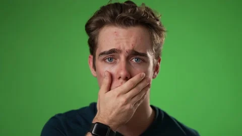 Closeup slow motion of tired sad, fatigued headache exhausted young man 20s Video stock 223263643