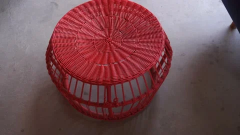 Closeup of a small red table made with plastic cables Stock Footage 199473357