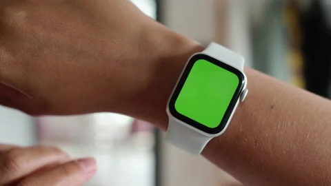 Closeup of Smart watch with Green Screen or Mock-up Chroma Key Compositing on Stock Footage 196087210