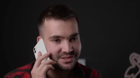 Closeup smiling man talking mobile phone in office. Stock Footage 163703319