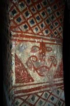 Closeup of a snake skin pattern on a column in Tierradentro Stock Photos