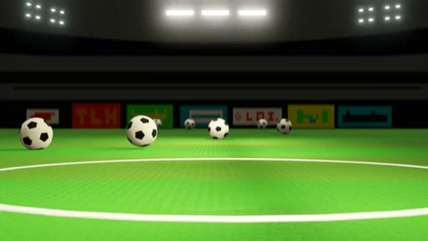 Closeup the soccer balls is spinning forward on the stadium floor. Video stock 151099645