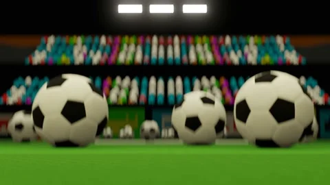 Closeup the soccer balls is spinning forward on the stadium floor. Stock Footage 151144700