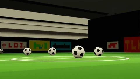 Closeup the soccer balls is spinning forward on the stadium floor. Video stock 151186337