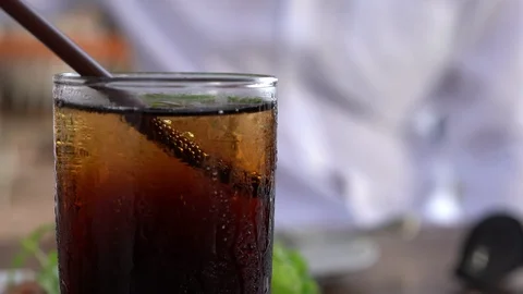 Closeup soft drink carbonated on table party  restaurant. Stock Footage 109534122
