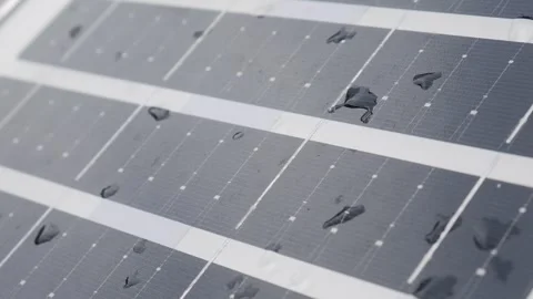 Closeup solar panel surface with water rain droplets Vidéo 337873033