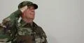 Closeup Soldier Take Attention Position Salute Looking Straight Woodland Uniform 4k or 4k+ Resolution
