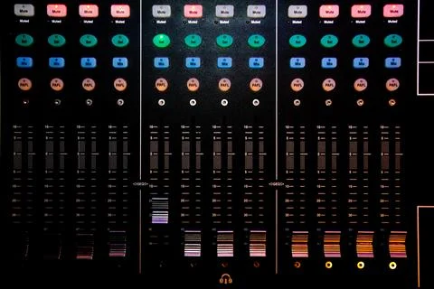 Closeup of sound control panel Stock Photos