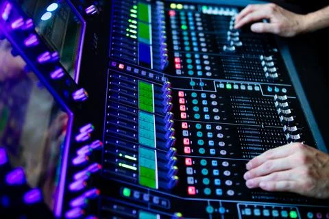 Closeup of sound control panel Stock Photos