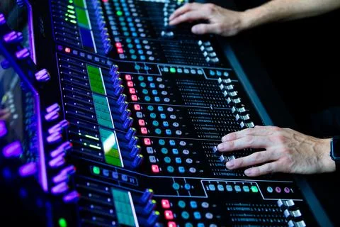 Closeup of sound control panel Stock Photos