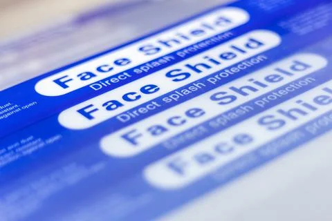 Closeup Stack of Blue Face Shield to protect from direct splash and droplets. Stock Photos