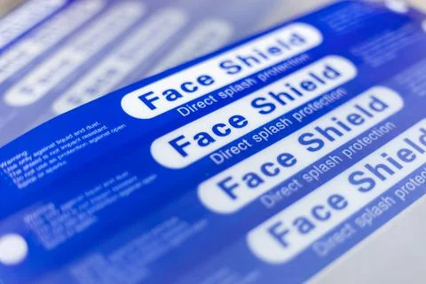Closeup Stack of Blue Face Shield to protect from direct splash and droplets. Stock Photos