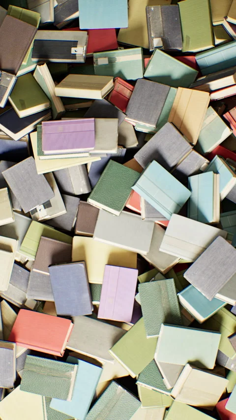 Closeup stack of books. 3D animation. 4K. Vertical.	 Stock Footage 336718403