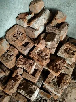 Closeup of a stack of broken bricks Stock Photos