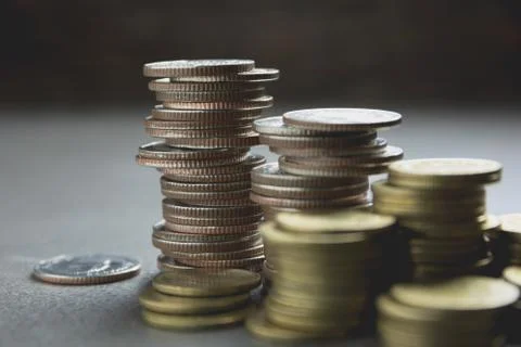 Closeup stack coin with blur background. Financial and saving concept. Foto stock