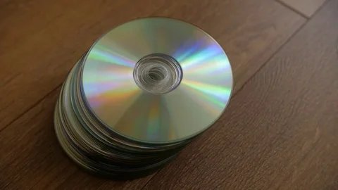 Closeup of a stack compact discs Stock Footage 74411837