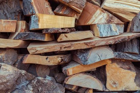 Closeup stack of firewood for background Stock Photos