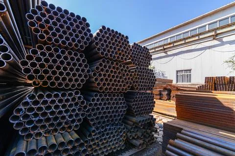 Closeup of stack of metal pipes Stock Photos