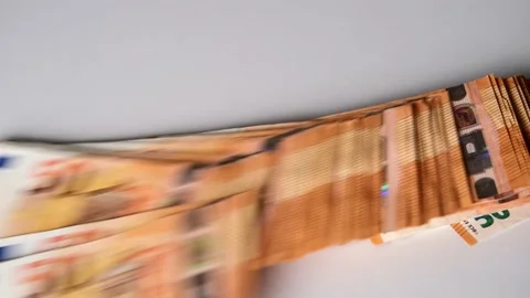 Closeup stack of money 50 euro banknotes of european union against background Stock Footage 166573781