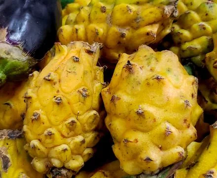 Closeup of a stack of pitaya or dragon fruits at a market for sale 스톡 사진