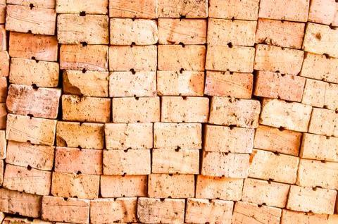 Closeup of stack of red bricks. Stock Photos