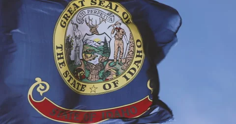 Closeup of State of Idaho Flag blowing Stock Footage 199711643