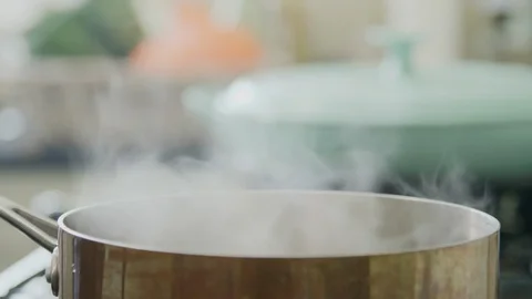 Closeup Of Steam Blowing From Container In Kitchen Stock Footage 86071510