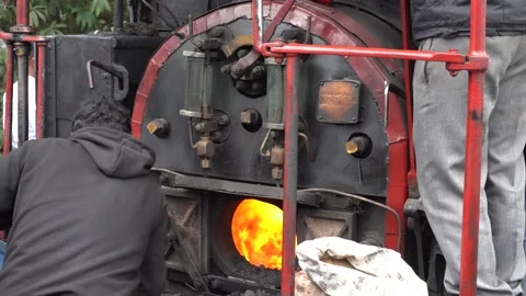Closeup of Steam engine of Heritage Darjeeling Toy Train Stock Footage 296567707
