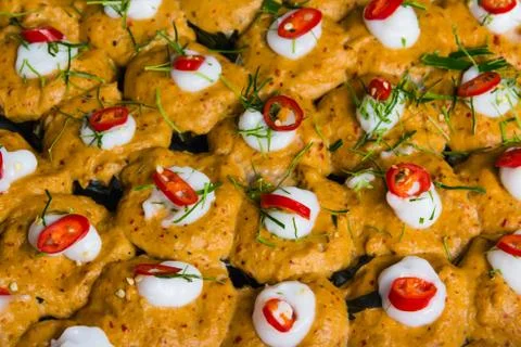 Closeup steamed fish with curry paste Stock Photos