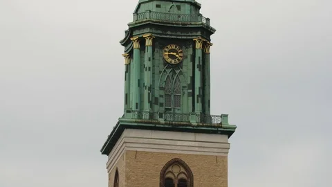 Closeup of Steeple Marienkirche at cloudy day Stock Footage 79532396