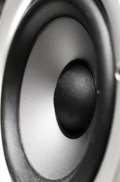 Closeup of a stereo speaker woofer, from the side Foto stock