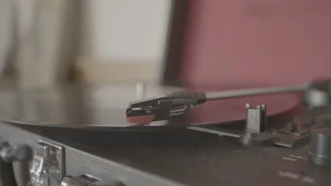 Closeup still shot of vinyl record spinning, phonograph, record player Stock Footage 202132953