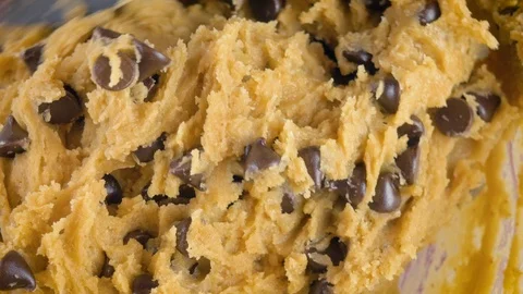 Closeup Stirring Chocolate Chips into Raw Cookie Dough in 4k Stock Footage 101394207