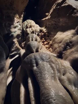 Closeup of stone objects and rocks in Jeskyne Na Pomezi cave in Czech Stock Photos