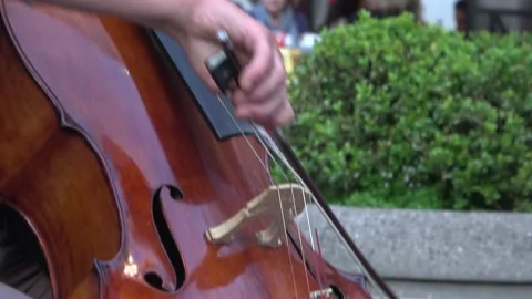Closeup Of Street Performer Playing Cello In Piazza Navona, Rome, Italy Stock Footage 155018659