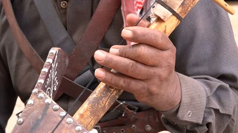Closeup of a string instrument used by a Bedouin to play music in Jordan Stock Footage 71516359