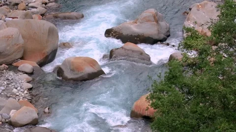 Closeup of strong stream in deep valley gurgling pour water Charming Valley 스톡 동영상 307195697