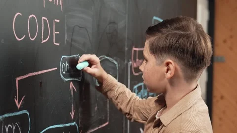 Closeup of student or boy writing engineering prompt on blackboard. Erudition. Vídeo Stock 268141417