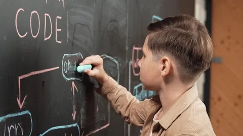 Closeup of student or boy writing engineering prompt on blackboard. Erudition. Vídeo Stock 272739482
