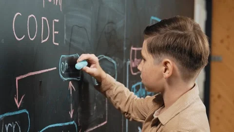 Closeup of student or boy writing engineering prompt on blackboard. Erudition. Vídeo Stock 282688554