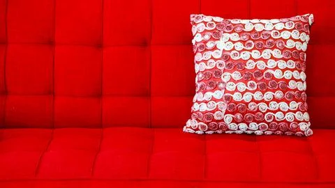 Closeup studio shot of white circle knitted pattern soft backrest cushion s.. Stock Photos