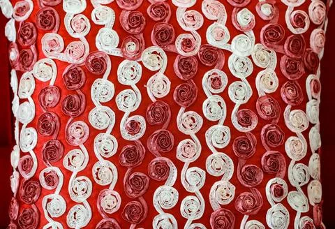 Closeup studio shot of white circle knitted pattern soft backrest cushion s.. Stock Photos