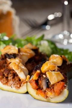 Closeup of stuffed zucchini Stock Photos