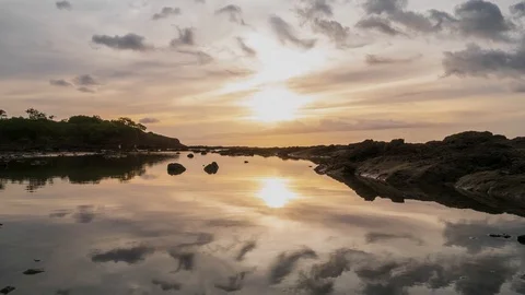 Closeup Sunset Time Lapse at the Tide Pools of Tamarindo Costa Rica in 4k Stock Footage 93257431